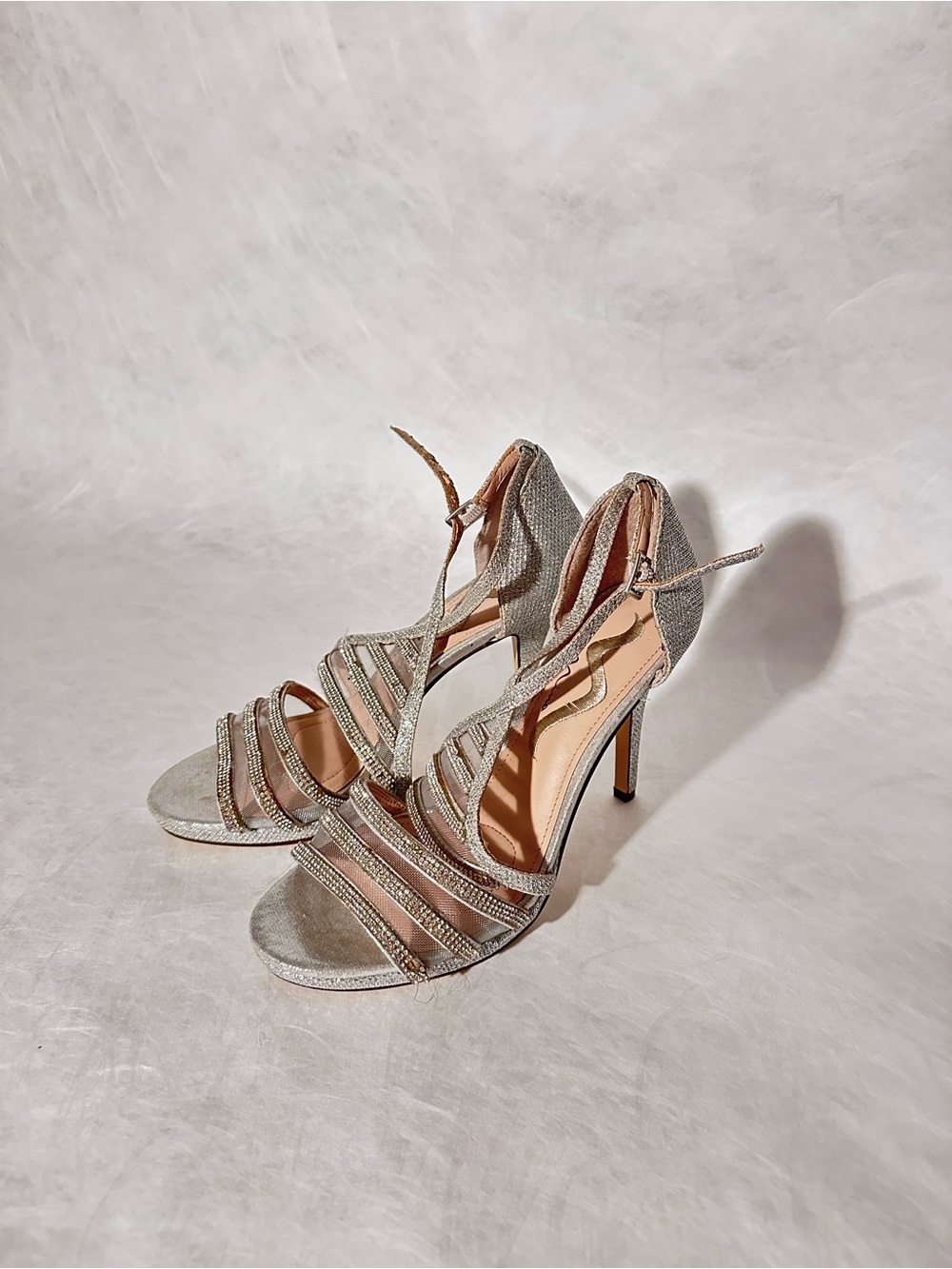 Nina Silver Glitter Strappy High Heel Sandals